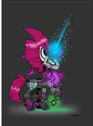 Size: 1280x1736 | Tagged: safe, artist:jxst-starly, tempest shadow, g4, my little pony: the movie, crossover, dark background, glowing horn, horn, infinite (character), phantom ruby, raised hoof, sonic forces, sonic the hedgehog (series)