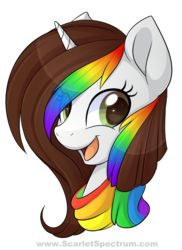 Size: 800x1096 | Tagged: safe, artist:scarlet-spectrum, oc, oc only, oc:brittneigh ackermane, pony, bust, commission, head only, open mouth, rainbow hair, simple background, solo, transparent background
