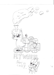 Size: 1024x1408 | Tagged: safe, artist:bronytrainman, oc, oc only, oc:flywheel, oc:lilly bell, original species, inanimate tf, smoke, traction engine, tractionpony, traditional art, train, trainified, transformation