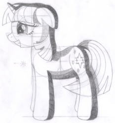 Size: 1189x1278 | Tagged: safe, artist:aafh, twilight sparkle, pony, unicorn, g4, female, monochrome, solo, traditional art