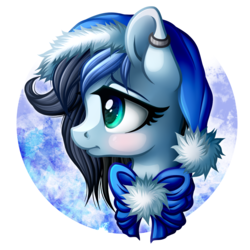 Size: 1000x1000 | Tagged: safe, artist:vird-gi, oc, oc only, oc:icy snow, pony, bow, bust, christmas, colored pupils, commission, digital art, holiday, portrait, solo