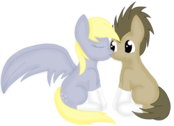 Size: 741x536 | Tagged: safe, artist:iiaquasplash, derpy hooves, doctor whooves, time turner, earth pony, pegasus, pony, g4, clothes, eyes closed, female, kissing, male, mare, ship:doctorderpy, shipping, simple background, socks, stallion, straight, transparent background