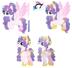 Size: 3169x3000 | Tagged: safe, artist:symphstudio, princess flurry heart, alicorn, crystal pony, pony, g4, alternate hairstyle, blank flank, crown, crystallized, female, flying, high res, hoof shoes, jewelry, mare, older, older flurry heart, peytral, regalia, smiling, solo, spread wings, wings