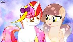 Size: 782x450 | Tagged: safe, artist:14sweettooth, oc, oc only, oc:gidget shy shy, oc:sweet tooth, pegasus, pony, unicorn, base used, female, mare, movie accurate