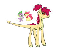 Size: 499x350 | Tagged: safe, artist:rainbowsmarts, apple bloom, spike, oc, dracony, dragon, hybrid, g4, female, male, next generation, ship:spikebloom, shipping, straight