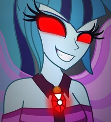Size: 776x857 | Tagged: safe, artist:cbear624, sonata dusk, equestria girls, g4, evil, glowing eyes, grin, red eyes, smiling, wings