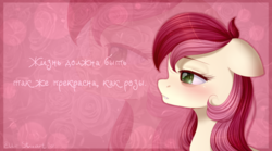 Size: 1373x762 | Tagged: safe, artist:pony-ellie-stuart, roseluck, earth pony, pony, blushing, female, floppy ears, mare, russian, solo, translated in the comments, zoom layer