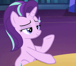 Size: 620x540 | Tagged: safe, edit, screencap, starlight glimmer, pony, unicorn, g4, season 7, uncommon bond, animated, blinking, book, cropped, cute, female, glimmerbetes, grin, leaning back, library, lidded eyes, loop, mare, open mouth, perfect loop, raised hoof, sitting, smiling, smug, smuglight glimmer, solo, swerve, table, talking, twilight's castle, twilight's castle library