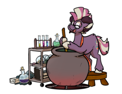 Size: 1024x795 | Tagged: safe, artist:crownedspade, oc, oc only, oc:plum jam, pony, cauldron, flask, male, ram horns, simple background, solo, stallion, transparent background