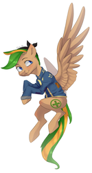 Size: 717x1338 | Tagged: safe, artist:chibadeer, oc, oc only, oc:spring dawn, pegasus, pony, clothes, female, jumpsuit, mare, simple background, solo, vault suit, white background