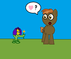 Size: 438x362 | Tagged: safe, artist:drypony198, button mash, earth pony, pony, g4, crossover, flower, heart, pictogram, plants vs zombies, plants vs zombies 2: it's about time, question mark, shrinking violet