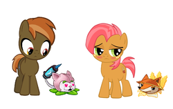 Size: 1239x784 | Tagged: safe, artist:drypony198, babs seed, button mash, earth pony, pony, g4, buttonseed, cattail (plants vs zombies), crossover, female, foxtail, heart, heart eyes, male, plants vs zombies, plants vs zombies 2: it's about time, shipping, straight, wingding eyes