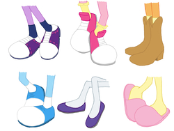 Size: 3264x2448 | Tagged: safe, artist:strangefacts101, applejack, fluttershy, pinkie pie, rainbow dash, rarity, twilight sparkle, anthro, g4, boots, clothes, cowboy boots, flats, high res, legs, mane six, pictures of legs, saddle shoes, shoes, slippers, sneakers, socks, sonic the hedgehog (series), sonicified