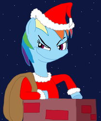 Size: 2178x2604 | Tagged: safe, artist:sb1991, rainbow dash, pegasus, pony, g4, chimney, christmas, chuck jones, clothes, costume, dr. seuss, hat, high res, holiday, how the grinch stole christmas, night, rainbow grinch, sacks, santa costume, santa hat, the grinch