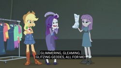 Size: 1920x1080 | Tagged: safe, screencap, applejack, maud pie, rarity, equestria girls, g4, my little pony equestria girls: better together, rarity investigates: the case of the bedazzled boot, rarity investigates: the case of the bedazzled boot: applejack, alliteration, boot