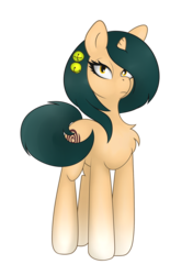 Size: 1516x2148 | Tagged: safe, artist:eqamrd, oc, oc only, oc:amiona, pony, unicorn, 2018 community collab, derpibooru community collaboration, bells, female, looking at you, mare, simple background, solo, transparent background