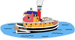 Size: 3111x1661 | Tagged: safe, artist:equestriaguy637, big macintosh, boatpony, g4, big mac (tugs), big stack, boat, crossover, male, salty's lighthouse, simple background, solo, steam, transparent background, tugboat, tugs, wat, water, what has science done