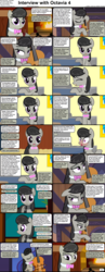Size: 1282x3304 | Tagged: safe, octavia melody, earth pony, pony, comic:celestia's servant interview, g4, alcohol, bowtie, caption, cello, comic, cs captions, female, floppy ears, glass, hoof hold, interview, looking at you, mare, musical instrument, solo, unamused, wine, wine glass