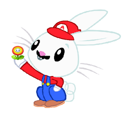 Size: 490x443 | Tagged: safe, artist:drypony198, angel bunny, rabbit, g4, cap, clothes, costume, crossover, fire flower, flower, gloves, hat, male, mario, mario hat, mario's hat, overalls, simple background, super mario bros., white background