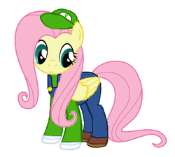 Size: 639x576 | Tagged: safe, artist:drypony198, fluttershy, pegasus, pony, g4, cap, clothes, crossover, gloves, hat, luigi, luigi's hat, luigishy, male, overalls, super mario bros.