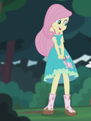 Size: 1536x2048 | Tagged: safe, screencap, fluttershy, equestria girls, g4, my little pony equestria girls: better together, stressed in show, stressed in show: fluttershy, boots, cute, female, mud, muddy, shoes, solo
