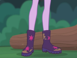 Size: 2048x1536 | Tagged: safe, sci-twi, twilight sparkle, equestria girls, g4, my little pony equestria girls: better together, stressed in show, stressed in show: fluttershy, boots, legs, log, mud, muddy, pictures of legs, shoes, stars