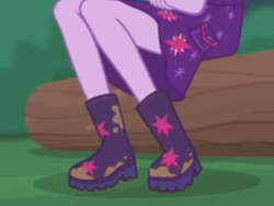 Size: 2048x1536 | Tagged: safe, sci-twi, twilight sparkle, equestria girls, g4, my little pony equestria girls: better together, stressed in show, stressed in show: fluttershy, boots, clothes, legs, log, mud, muddy, pictures of legs, shoes, skirt, stars