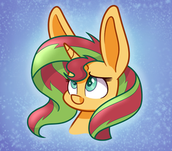 Size: 1200x1050 | Tagged: safe, artist:heir-of-rick, sunset shimmer, pony, unicorn, g4, alternate hair color, big ears, bust, female, horn, mare, smiling, solo