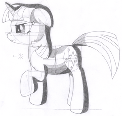 Size: 1326x1257 | Tagged: safe, artist:aafh, twilight sparkle, pony, unicorn, g4, female, monochrome, solo, traditional art