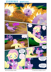 Size: 6197x8760 | Tagged: safe, artist:jeremy3, derpy hooves, fluttershy, pinkie pie, rainbow dash, scootaloo, twilight sparkle, alicorn, pony, comic:everfree, g4, absurd resolution, catching, comic, explosion, force field, magic, twilight sparkle (alicorn)