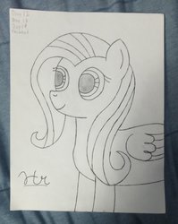 Size: 1512x1896 | Tagged: safe, artist:herorareheart, fluttershy, g4, female, mare, monochrome, sketch, traditional art, wings