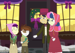 Size: 1057x755 | Tagged: safe, artist:robukun, bon bon, pipsqueak, sweetie drops, a hearth's warming tail, equestria girls, g4, equestria girls interpretation, equestria girls-ified, pinching pennies, scene interpretation, victorian, victorian dress