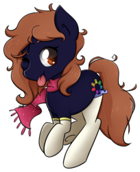 Size: 807x989 | Tagged: safe, artist:midnightpremiere, oc, oc only, oc:saucy socks, earth pony, pony, 2018 community collab, derpibooru community collaboration, clothes, female, scarf, simple background, socks, solo, tongue out, transparent background