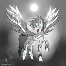 Size: 1920x1920 | Tagged: safe, artist:zidanemina, oc, oc only, pegasus, pony, armor, crossover, male, raised hoof, saint seiya, smiling, solo, spread wings, stallion, wings