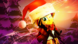 Size: 1600x900 | Tagged: safe, artist:reedz5, sunset shimmer, equestria girls, g4, 3d, christmas, clothes, hat, holiday, one eye closed, santa hat, scarf, snow, source filmmaker, wink