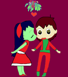 Size: 400x450 | Tagged: safe, artist:cg1995, blueberry cake, normal norman, equestria girls, g4, mistletoe