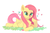 Size: 2625x1729 | Tagged: safe, artist:lispp, fluttershy, butterfly, pegasus, pony, g4, butterfly on nose, chest fluff, cute, female, insect on nose, lying down, mare, prone, shyabetes, simple background, solo, white background