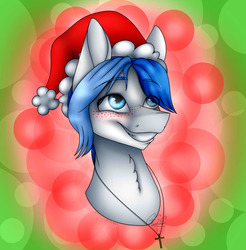Size: 1173x1194 | Tagged: safe, artist:ggchristian, oc, oc only, oc:gg christian, pony, bust, christmas, female, hat, holiday, mare, portrait, santa hat, solo