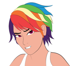 Size: 857x743 | Tagged: safe, artist:totallynotabronyfim, rainbow dash, human, g4, clothes, female, humanized, simple background, smiling, solo, tank top, white background