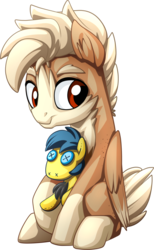 Size: 739x1200 | Tagged: safe, artist:mysticalpha, oc, oc only, oc:ruby rustfeather, oc:tinkerwing, pegasus, pony, 2018 community collab, derpibooru community collaboration, button eyes, hoof hold, plushie, simple background, sitting, solo, tinkerfeather, transparent background