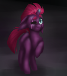 Size: 2030x2290 | Tagged: safe, artist:melpone, fizzlepop berrytwist, tempest shadow, pony, g4, my little pony: the movie, broken horn, eye scar, female, filly, filly tempest shadow, floppy ears, high res, horn, magic, raised hoof, scar, solo, sparking horn, teary eyes, younger