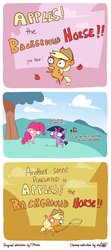 Size: 1944x4370 | Tagged: safe, artist:dsp2003, artist:tjpones, applejack, pinkie pie, twilight sparkle, alicorn, earth pony, pony, sparkles! the wonder horse!, g4, and applejack is here too, apple, apples! the background horse!!, background pony, background pony applejack, cloud, collaboration, colored, comic, dialogue, female, food, hoof hold, lasso, mare, rearing, rope, twilight sparkle (alicorn), yeehaw