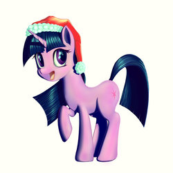 Size: 1024x1024 | Tagged: dead source, safe, artist:stratodraw, twilight sparkle, pony, unicorn, g4, christmas, cute, female, hat, holiday, santa hat, simple background, smiling, solo, twiabetes, white background