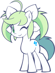 Size: 1304x1717 | Tagged: safe, artist:rvceric, oc, oc only, oc:emerald green, earth pony, pony, 2018 community collab, derpibooru community collaboration, one eye closed, ponytail, simple background, transparent background, wink