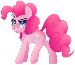 Size: 2835x2429 | Tagged: safe, artist:astralblues, pinkie pie, earth pony, pony, g4, butt, evil smile, female, grin, high res, looking at you, looking back, mare, plot, simple background, smiling, solo, transparent background