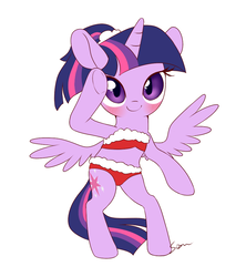 Size: 800x900 | Tagged: safe, artist:sion, twilight sparkle, alicorn, pony, semi-anthro, g4, adorasexy, bikini, bipedal, blushing, christmas, clothes, cute, female, holiday, looking at you, mare, midriff, sexy, simple background, smiling, solo, swimsuit, twilight sparkle (alicorn), white background