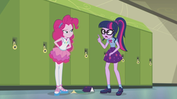 Size: 1920x1080 | Tagged: safe, screencap, pinkie pie, sci-twi, twilight sparkle, equestria girls, g4, my little pony equestria girls: better together, my little pony equestria girls: choose your own ending, stressed in show, stressed in show: pinkie pie