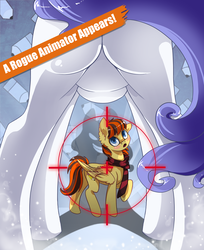 Size: 3058x3740 | Tagged: safe, artist:arctic-fox, oc, oc only, oc:crowne prince, oc:pen, earth pony, pegasus, pony, blushing, butt, buttcheeks, clothes, crosshair, featureless crotch, for your eyes only, framed by legs, high res, pencil, plot, rear view, scarf, shadow