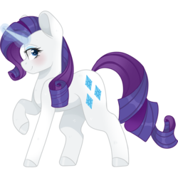 Size: 2048x2048 | Tagged: safe, artist:cinnamontee, rarity, pony, unicorn, g4, blushing, female, glowing horn, high res, horn, magic, mare, raised hoof, simple background, smiling, solo, transparent background