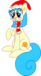 Size: 1485x2741 | Tagged: safe, artist:twitchy-tremor, oc, oc only, pony, unicorn, christmas, clothes, hat, holiday, scarf, simple background, snow, solo, transparent background